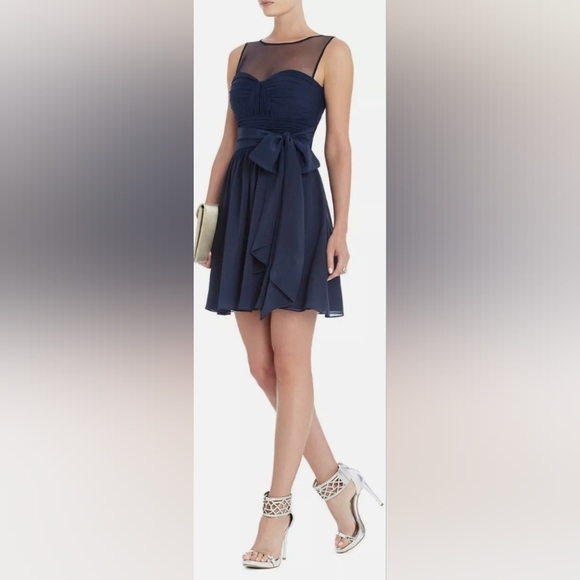 *NWOT* BCBG Max Azria Navy Blue Illusion Sweetheart Cocktail Dress - Picture 1 of 8